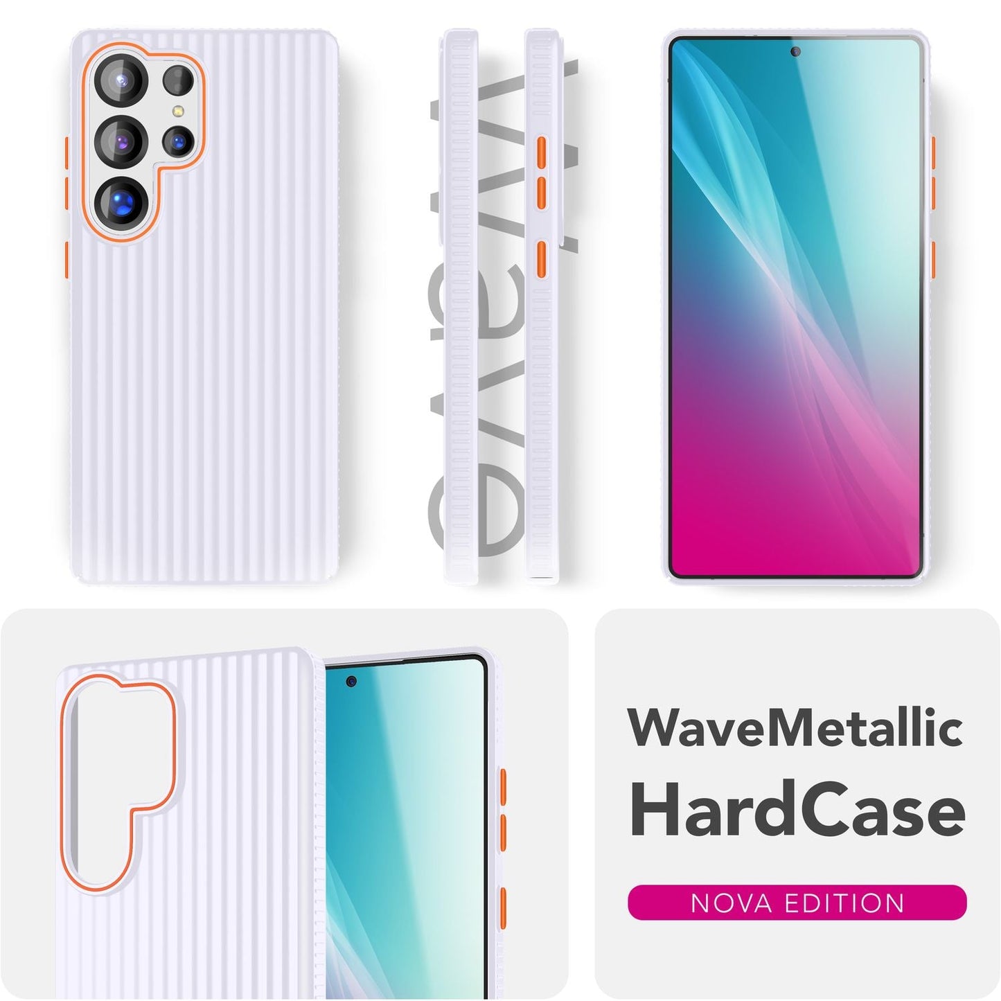 NALIA Nova hulstur fyrir Samsung Galaxy S25 Ultra, mjótt hart hulstur með málmútliti, með bylgjulaga rifum, hálkuvörn gegn fingraförum