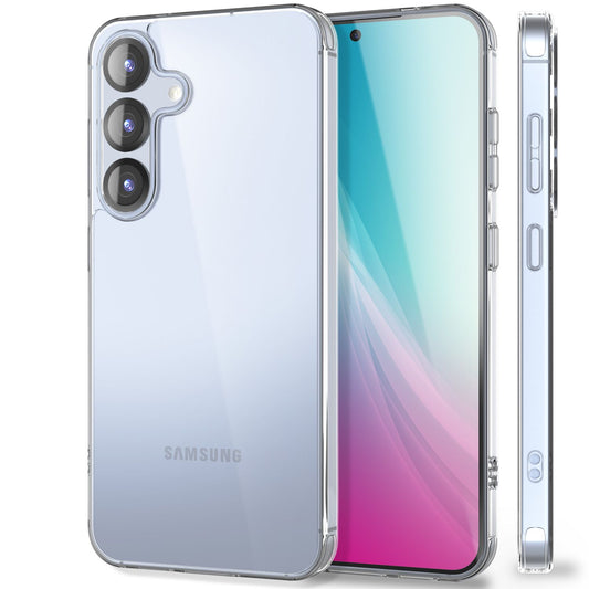 NALIA Blyss hulstur fyrir Samsung Galaxy S25 Plus, gegnsætt símahulstur, gegnsætt rispuþolið bakhlið og höggdeyfandi sílikonrammi, gegnsætt hulstur með gulnunarvörn.