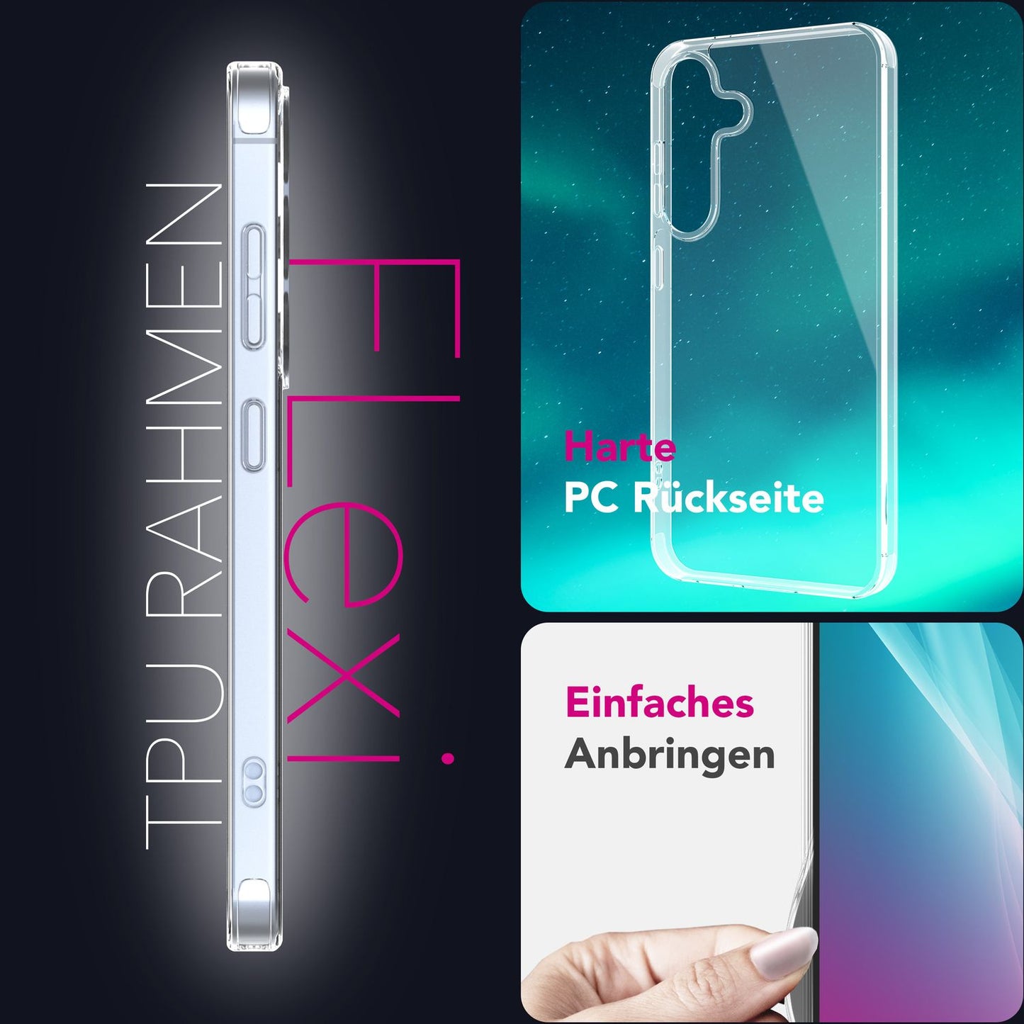 NALIA Blyss hulstur fyrir Samsung Galaxy S25 Plus, gegnsætt símahulstur, gegnsætt rispuþolið bakhlið og höggdeyfandi sílikonrammi, gegnsætt hulstur með gulnunarvörn.