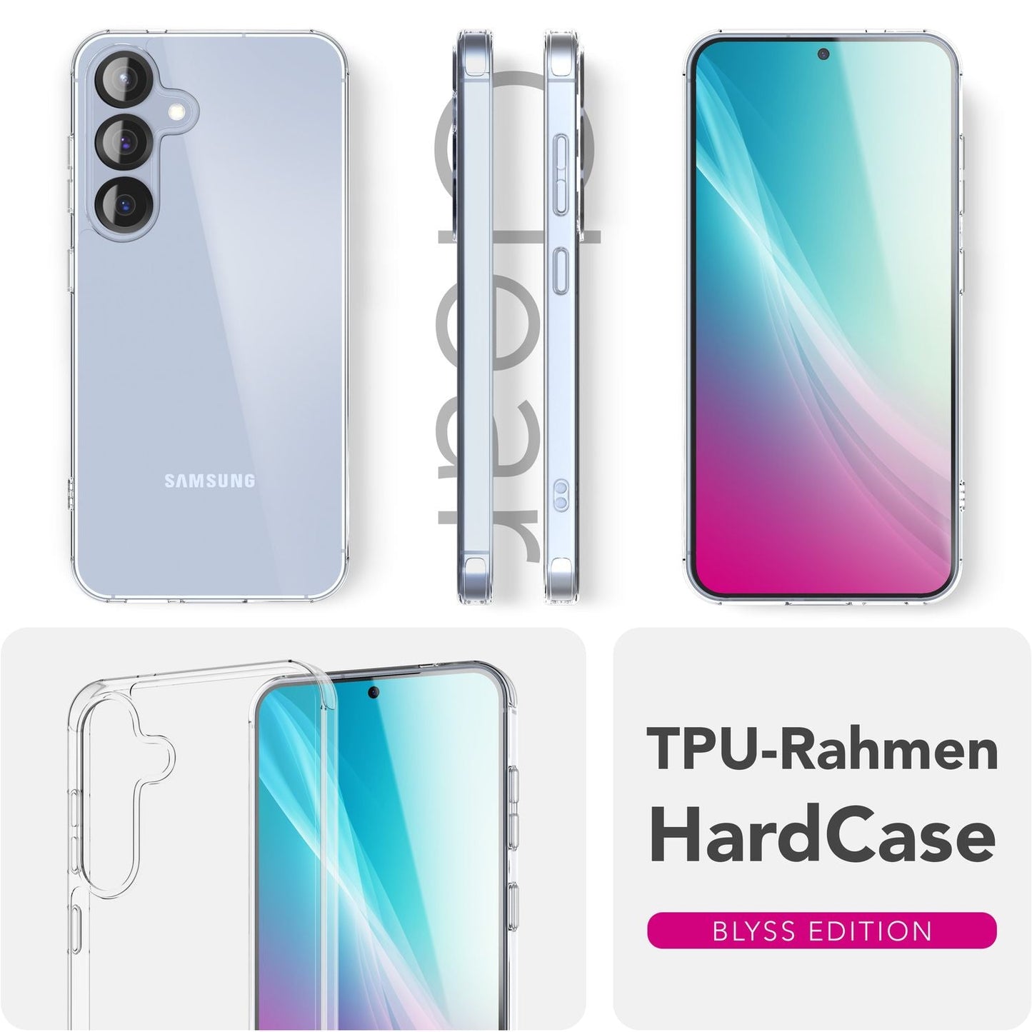 NALIA Blyss hulstur fyrir Samsung Galaxy S25 Plus, gegnsætt símahulstur, gegnsætt rispuþolið bakhlið og höggdeyfandi sílikonrammi, gegnsætt hulstur með gulnunarvörn.