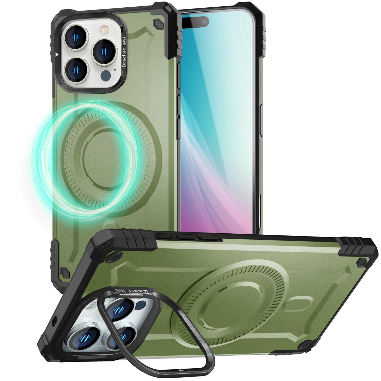 NALIA Granite Case for iPhone 16 Pro [for MagSafe], Extremely Robust Armored Protection, Strong MagPower Magnet, Shock and Shatter Resistant, Camera Stand