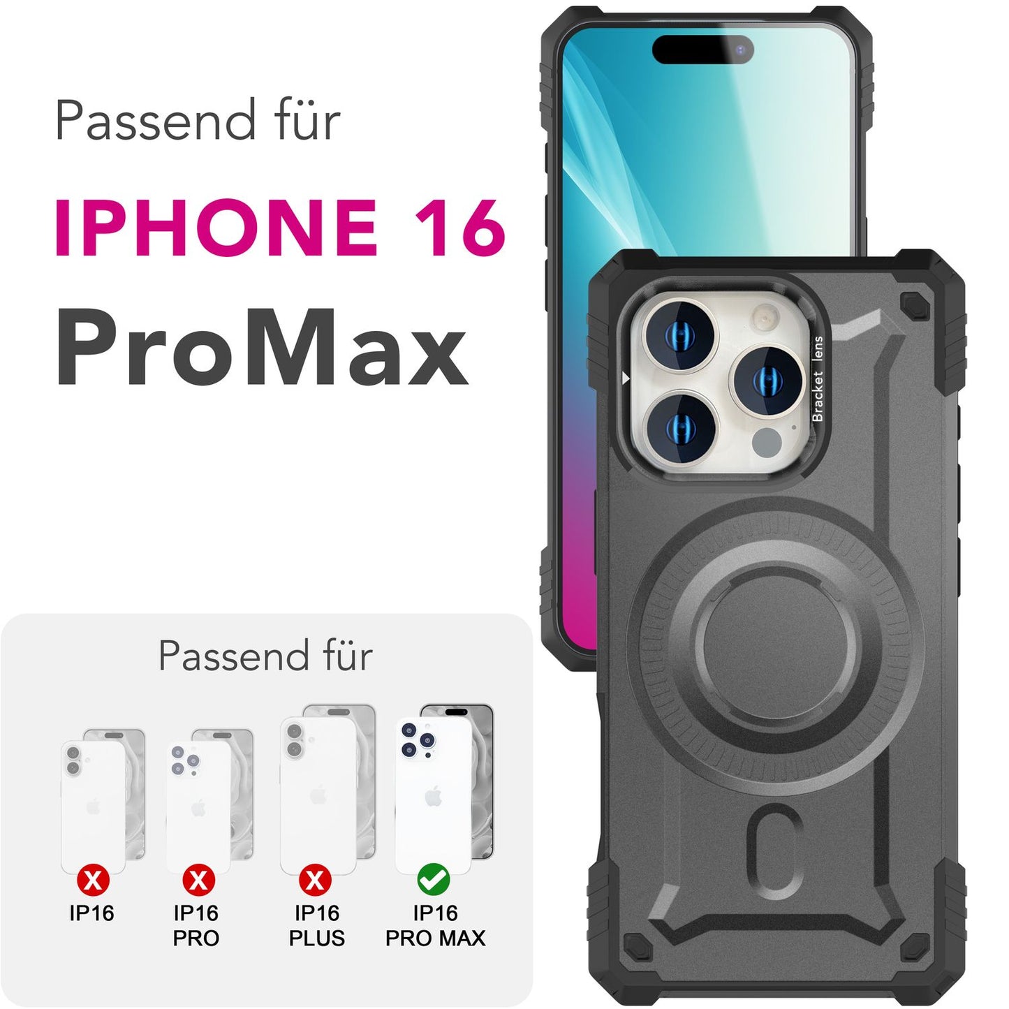 NALIA Granite Case for iPhone 16 Pro Max [for MagSafe], Ultra Robust Armored Protection, Strong Magnetic Ring, Shockproof &amp; Shatterproof, Camera Stand, Armor Case