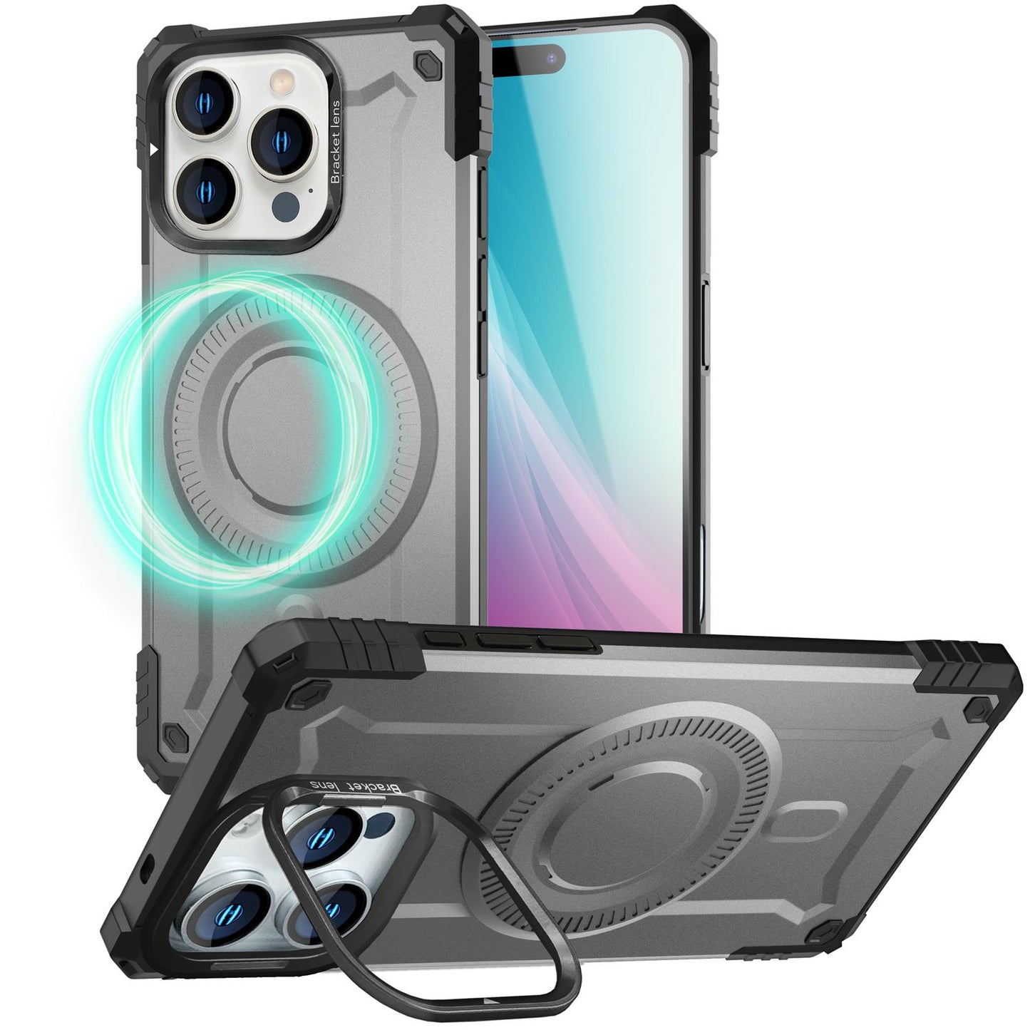 NALIA Granite Case for iPhone 16 Pro Max [for MagSafe], Ultra Robust Armored Protection, Strong Magnetic Ring, Shockproof &amp; Shatterproof, Camera Stand, Armor Case