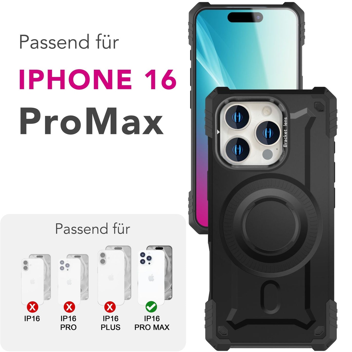 NALIA Granite Case for iPhone 16 Pro Max [for MagSafe], Ultra Robust Armored Protection, Strong Magnetic Ring, Shockproof &amp; Shatterproof, Camera Stand, Armor Case