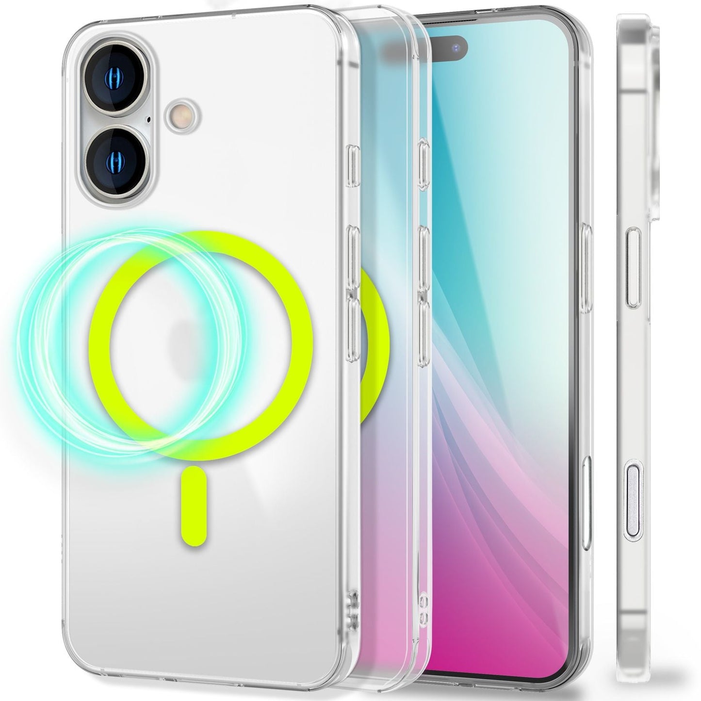 NALIA Thinix iPhone 16 hulstur [fyrir MagSafe], með segulhring sem glóar í myrkri, 0,3 mm þunnt, afar létt og matt, mjólkurglært, afar þunnt símahulstur