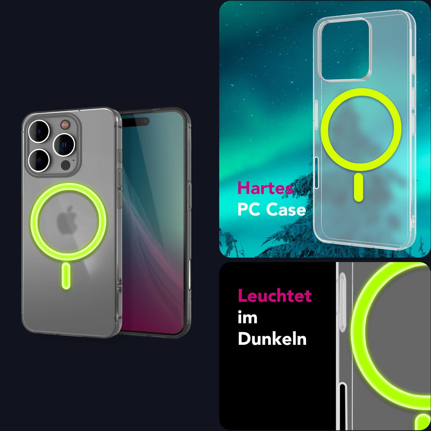 NALIA Thinix Case for iPhone 16 Pro [for MagSafe], Glow Magnetic Ring, Glows in the Dark, Ultra-Thin 0.3mm, Milky Design, Matte Finish, Ultra-Slim Phone Case