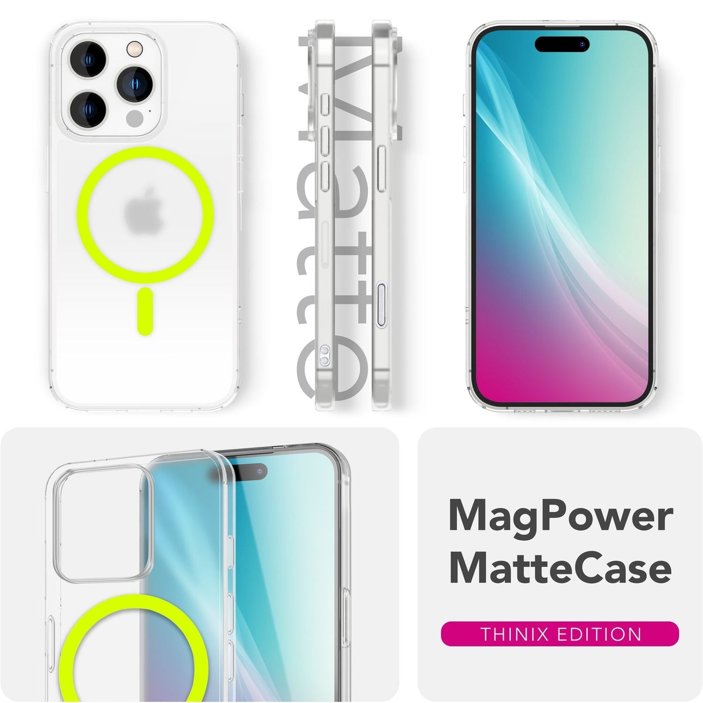 NALIA Thinix Case for iPhone 16 Pro [for MagSafe], Glow Magnetic Ring, Glows in the Dark, Ultra-Thin 0.3mm, Milky Design, Matte Finish, Ultra-Slim Phone Case