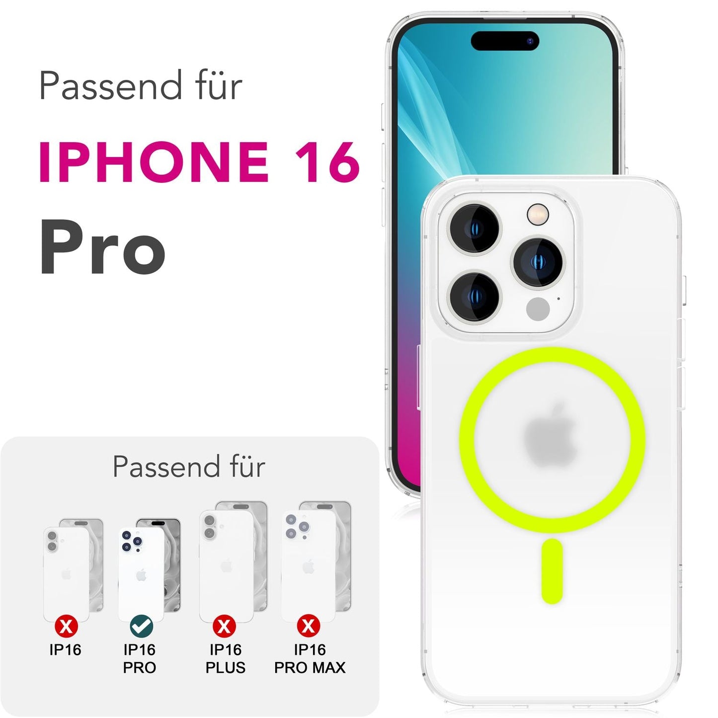 NALIA Thinix Case for iPhone 16 Pro [for MagSafe], Glow Magnetic Ring, Glows in the Dark, Ultra-Thin 0.3mm, Milky Design, Matte Finish, Ultra-Slim Phone Case