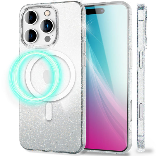 NALIA Starlite für iPhone 16 Pro Hülle [für MagSafe], Transparentes Glitzer Case, Integrierter Magnetring, Funkelndes Design, Stabile Rückseite & TPU-Rahmen, Klare Glitzerhülle