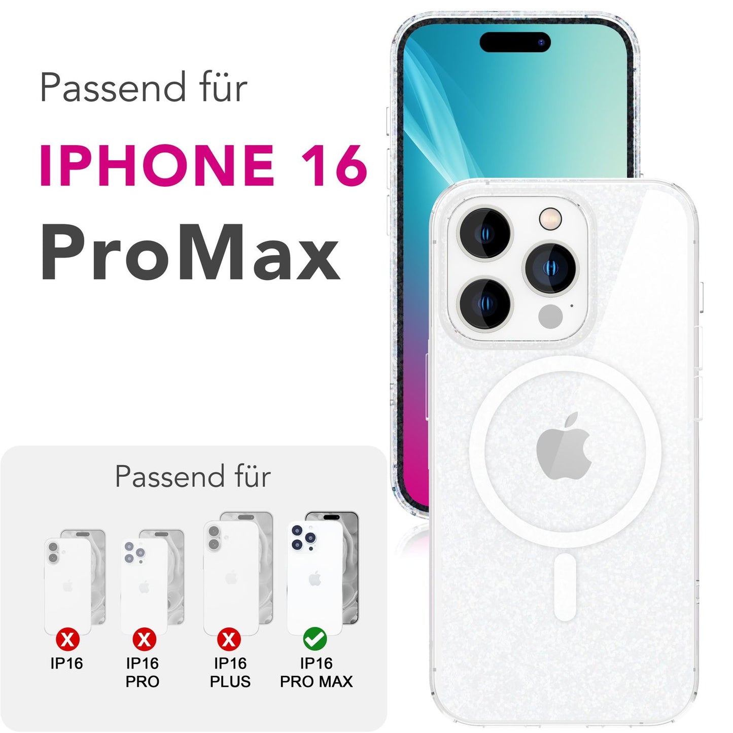 NALIA Starlite hulstur fyrir iPhone 16 Pro Max [fyrir MagSafe], glitrandi hulstur með segulhring, gegnsætt og glitrandi, rispuþolið hart bak, sterkur TPU rammi, gegnsætt glitrandi hulstur