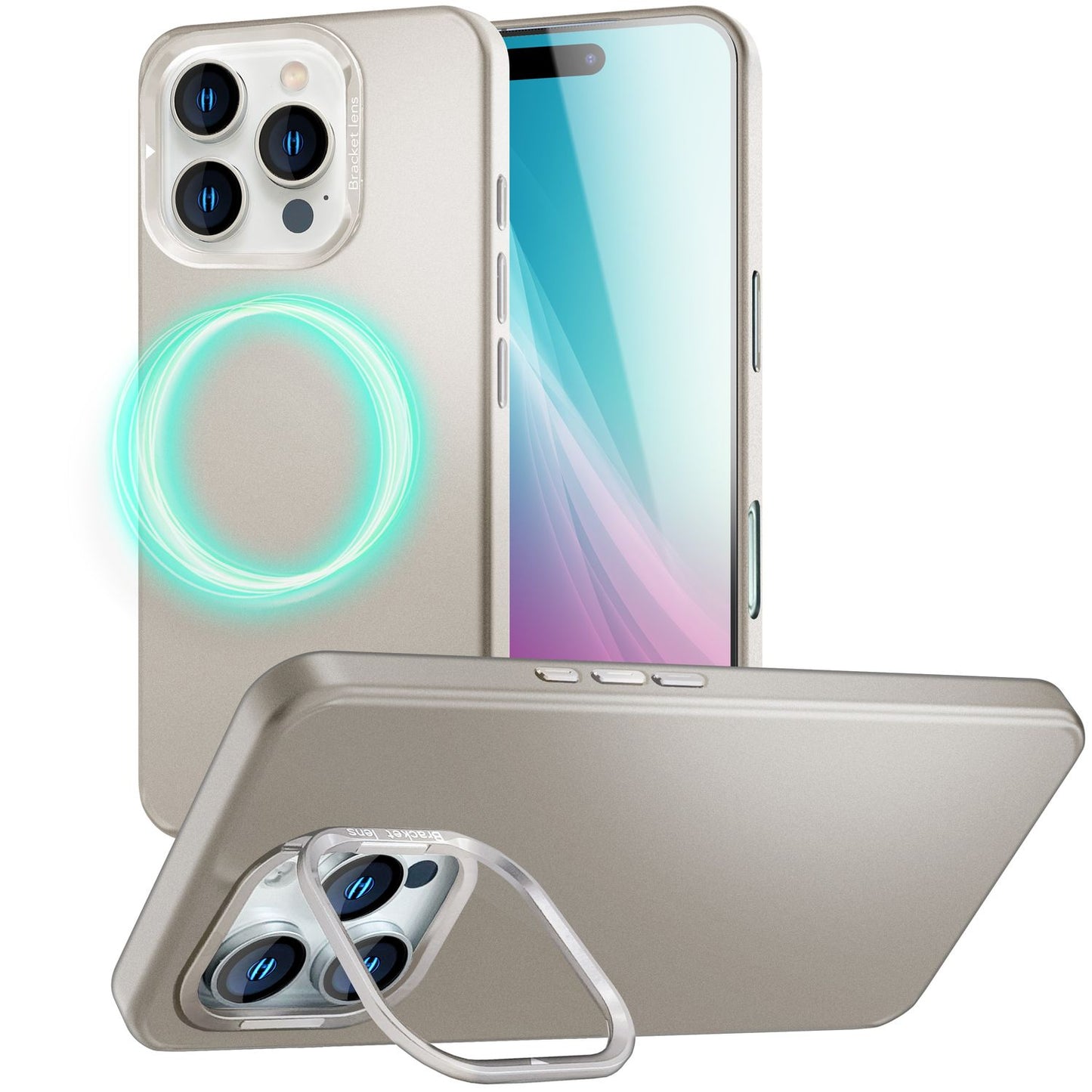 NALIA Overland hulstur fyrir iPhone 16 Pro [fyrir MagSafe], ofurþunnt hart hulstur, ósýnilegur segulhringur, myndavélarstandur, matt áferð, létt og þunnt, verndarhulstur