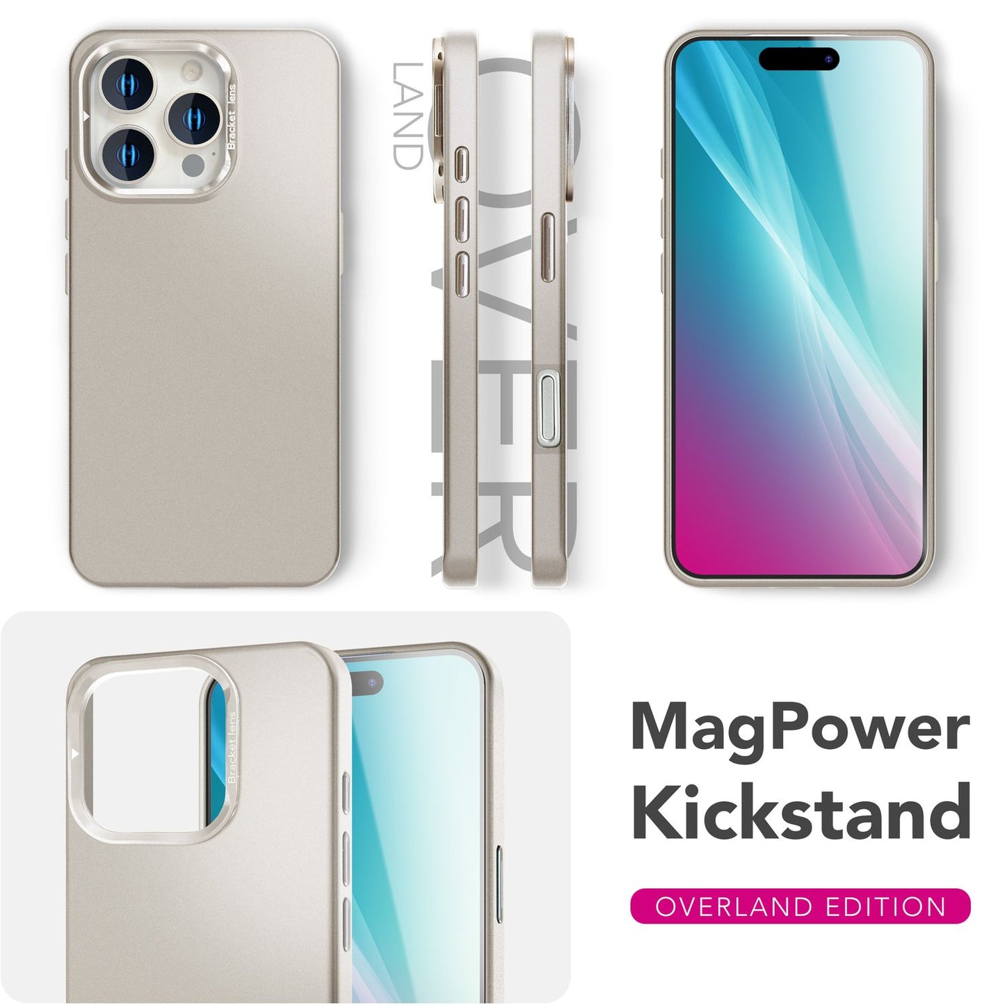 NALIA Overland hulstur fyrir iPhone 16 Pro [fyrir MagSafe], ofurþunnt hart hulstur, ósýnilegur segulhringur, myndavélarstandur, matt áferð, létt og þunnt, verndarhulstur