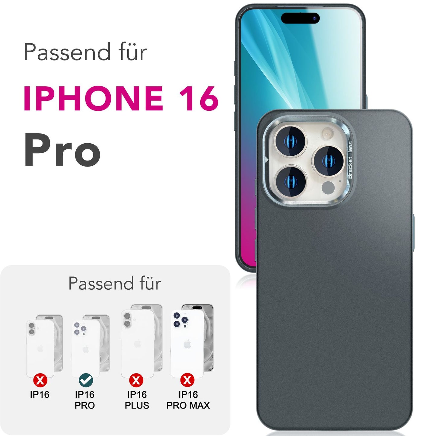 NALIA Overland hulstur fyrir iPhone 16 Pro [fyrir MagSafe], ofurþunnt hart hulstur, ósýnilegur segulhringur, myndavélarstandur, matt áferð, létt og þunnt, verndarhulstur