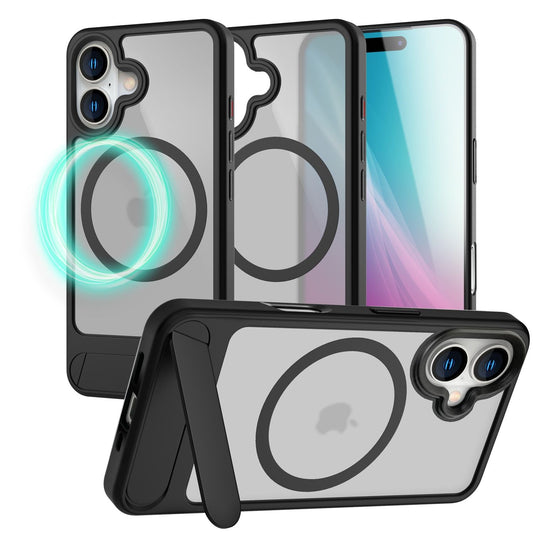 NALIA Triton Case for iPhone 16 [for MagSafe], Transparent Matte with Shock Protection, Kickstand, Integrated Magnetic Ring, Camera Protection Edge, Non-Slip - Titanium Black