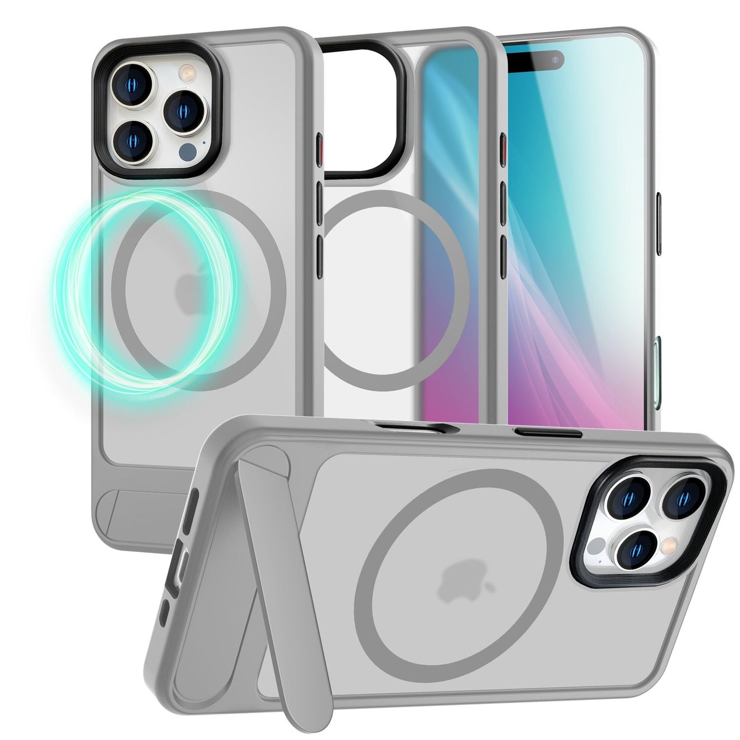 NALIA Triton Case for iPhone 16 Pro [for MagSafe], Matte Transparent Case with Kickstand, Shockproof &amp; Scratch-Resistant, Robust TPU Frame, Stable Back with Magnetic Ring