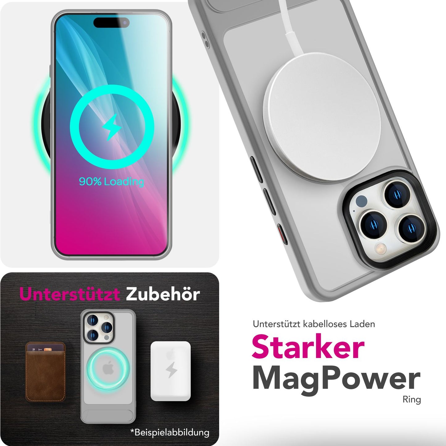 NALIA Triton Case for iPhone 16 Pro [for MagSafe], Matte Transparent Case with Kickstand, Shockproof &amp; Scratch-Resistant, Robust TPU Frame, Stable Back with Magnetic Ring