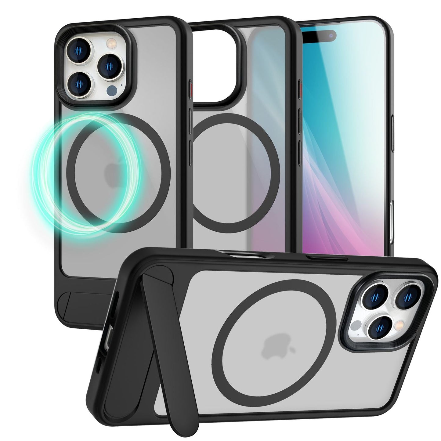 NALIA Triton Case for iPhone 16 Pro Max [for MagSafe], Matte Transparent, Stand, Integrated Magnetic Ring, Non-Slip, Shockproof &amp; Raised Camera Edge