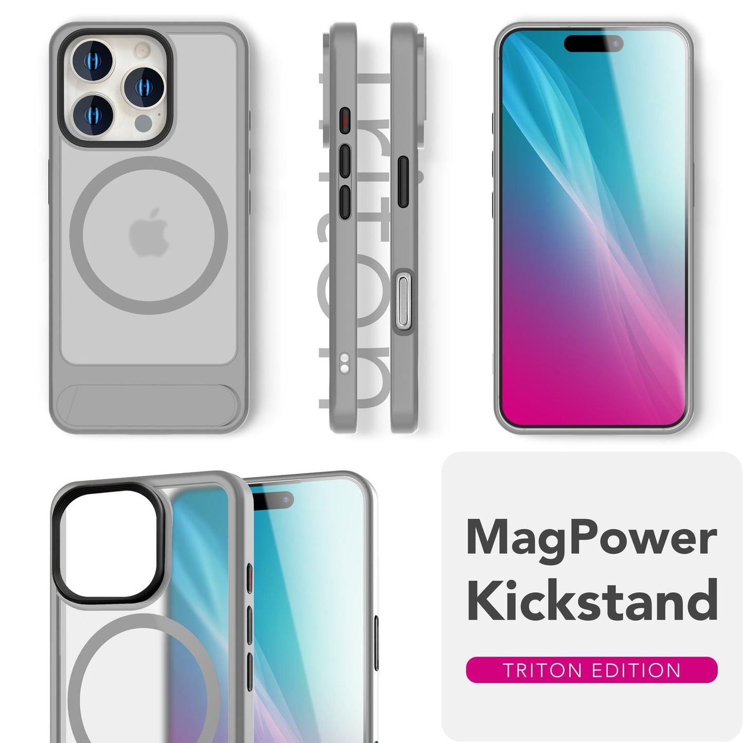 NALIA Triton Case for iPhone 16 Pro Max [for MagSafe], Matte Transparent, Stand, Integrated Magnetic Ring, Non-Slip, Shockproof &amp; Raised Camera Edge