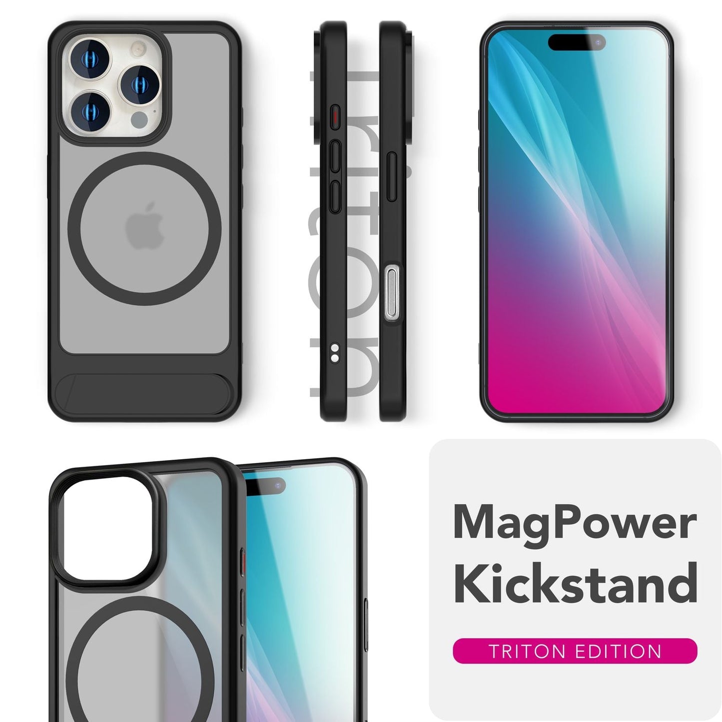 NALIA Triton Case for iPhone 16 Pro Max [for MagSafe], Matte Transparent, Stand, Integrated Magnetic Ring, Non-Slip, Shockproof &amp; Raised Camera Edge