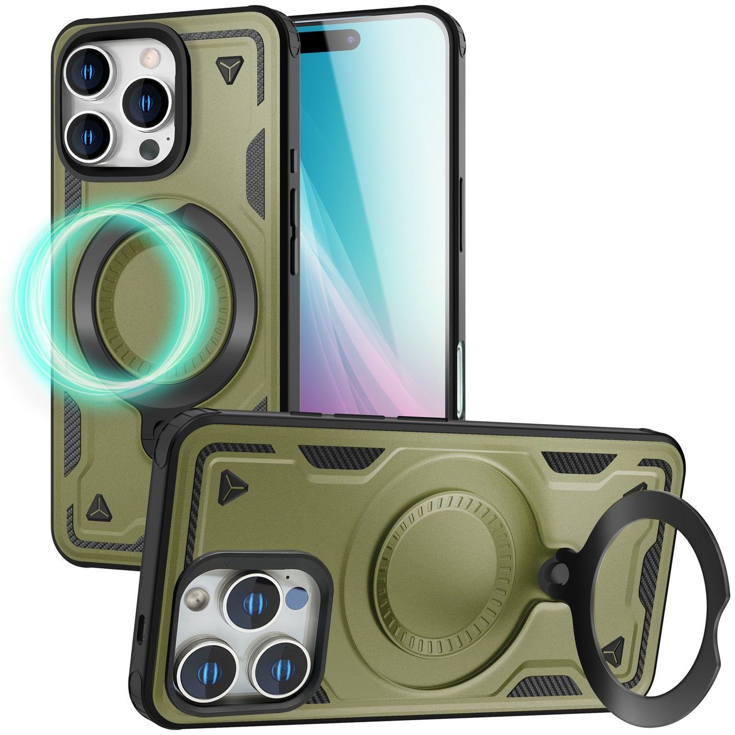 NALIA Stormguard Case for iPhone 16 Pro [for MagSafe], Impact-Resistant Armored Case, 360° Ring Holder, Robust &amp; Shatterproof, Strong MagPower Magnet, Stand Function