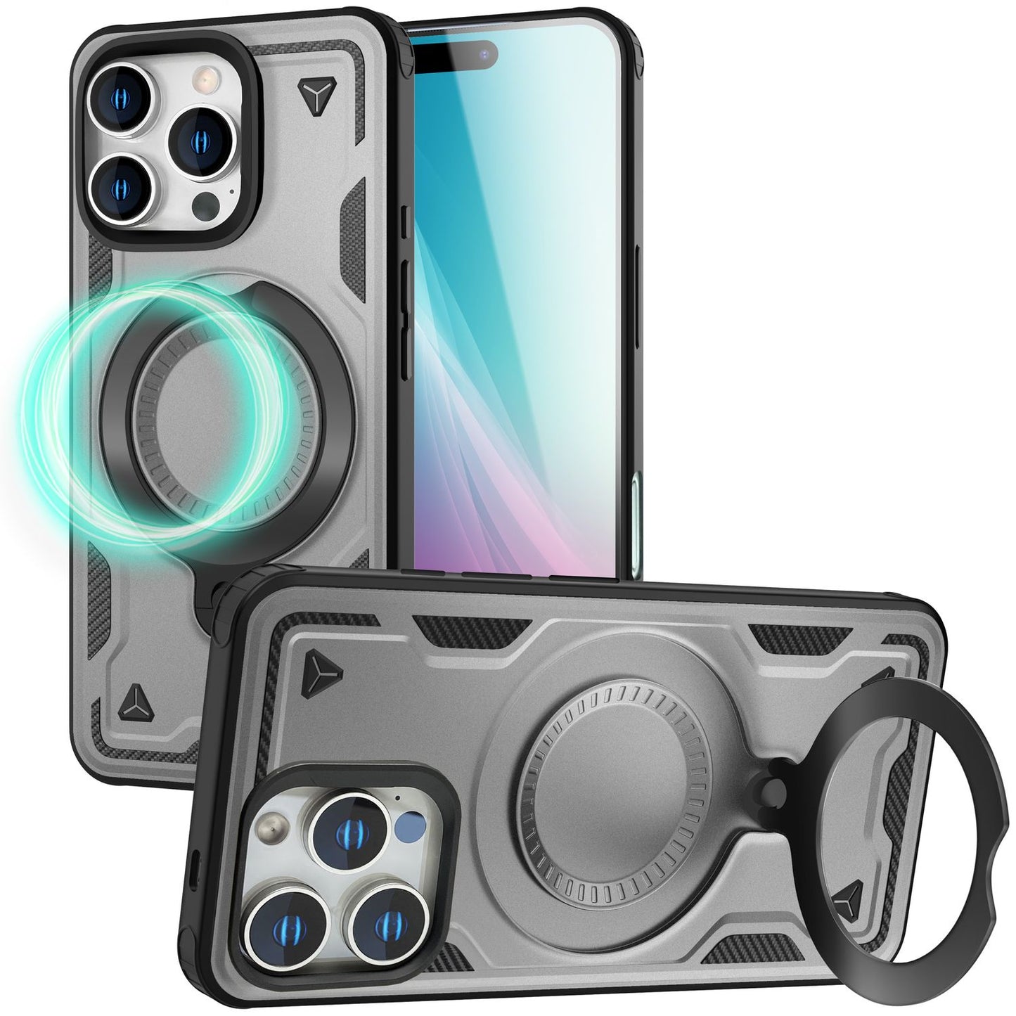 NALIA Stormguard Case for iPhone 16 Pro [for MagSafe], Impact-Resistant Armored Case, 360° Ring Holder, Robust &amp; Shatterproof, Strong MagPower Magnet, Stand Function
