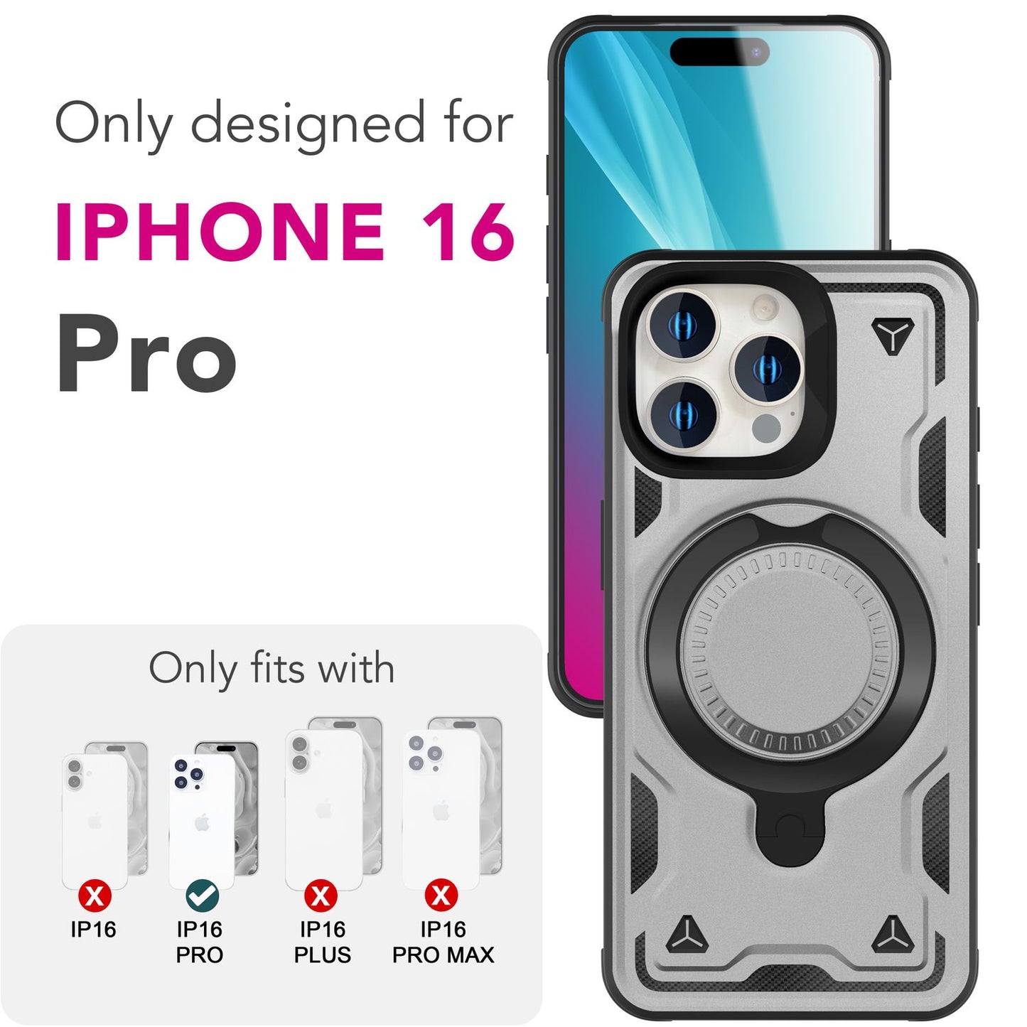 NALIA Stormguard Case for iPhone 16 Pro [for MagSafe], Impact-Resistant Armored Case, 360° Ring Holder, Robust &amp; Shatterproof, Strong MagPower Magnet, Stand Function