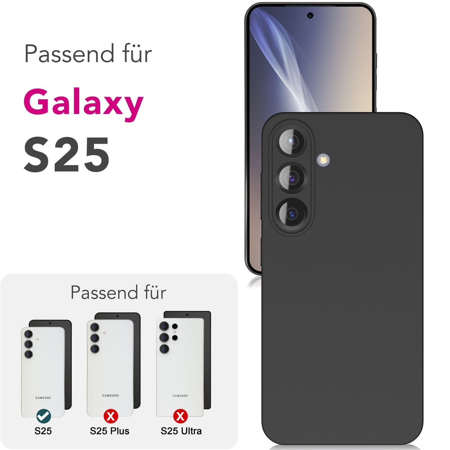 NALIA Strider Case for Samsung Galaxy S25, Black Silicone Case, Matte Slim Protective Case, Durable Thin Phone Case with Raised Camera and Button Protection