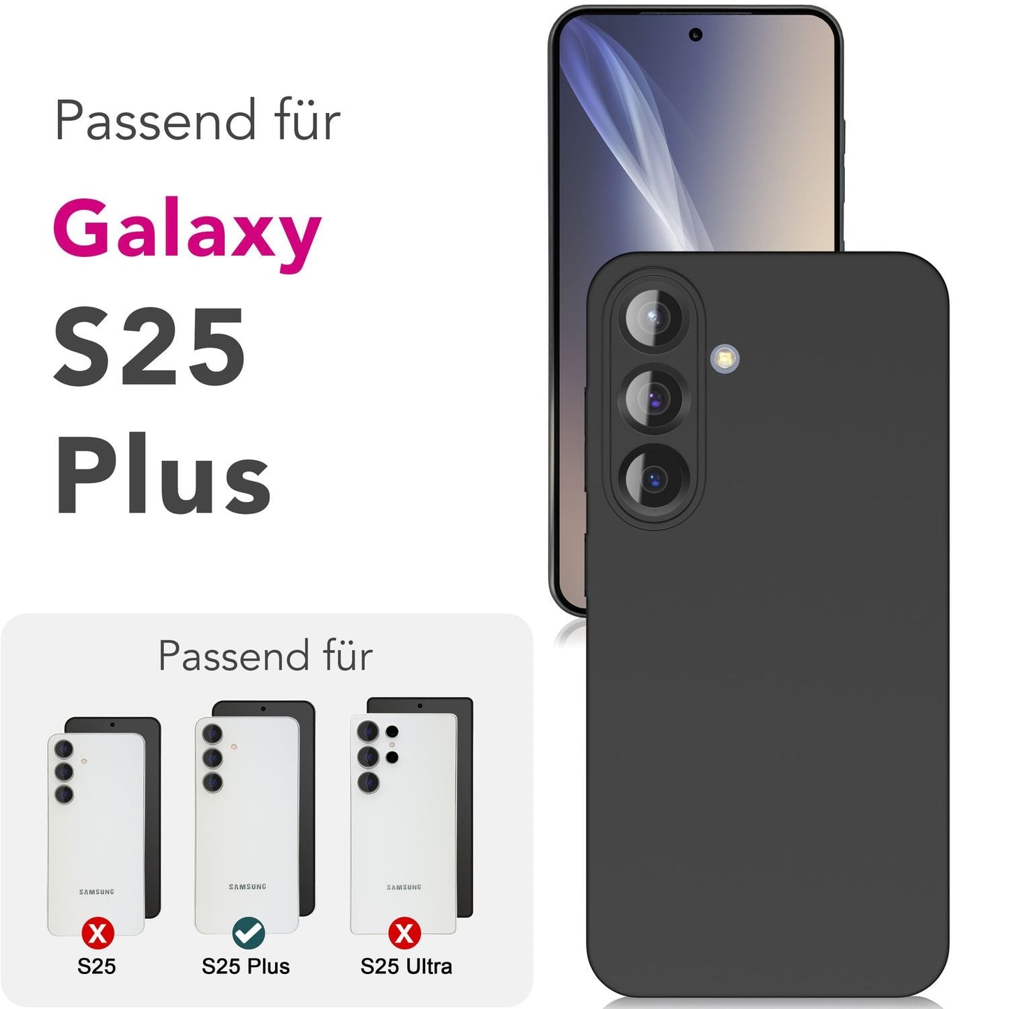 NALIA Strider Case for Samsung Galaxy S25 Plus, Black Silicone Case, Slim Matte Phone Case with Raised Camera and Button Protection, Flexible and Robust Protective Case