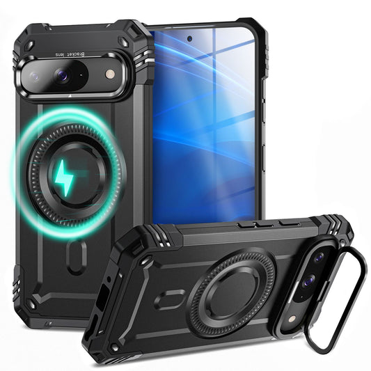 NALIA Granite Case for Google Pixel 9 – Phone Case with MagSafe, Shockproof Armored Hard Case with Dual-Layer Protection, Integrated Metal Kickstand, Military Cover