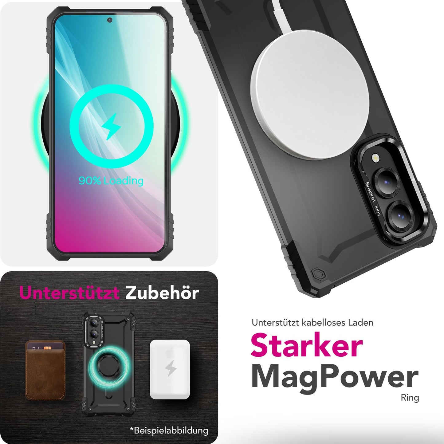 NALIA Granite Hülle für Samsung Galaxy S25 Edge – für MagSafe, Panzerhülle, Extrem Robust, Militär Schutzklasse, Kamera Standfuß, Integrierter Magnet-Ring, Schlagfest