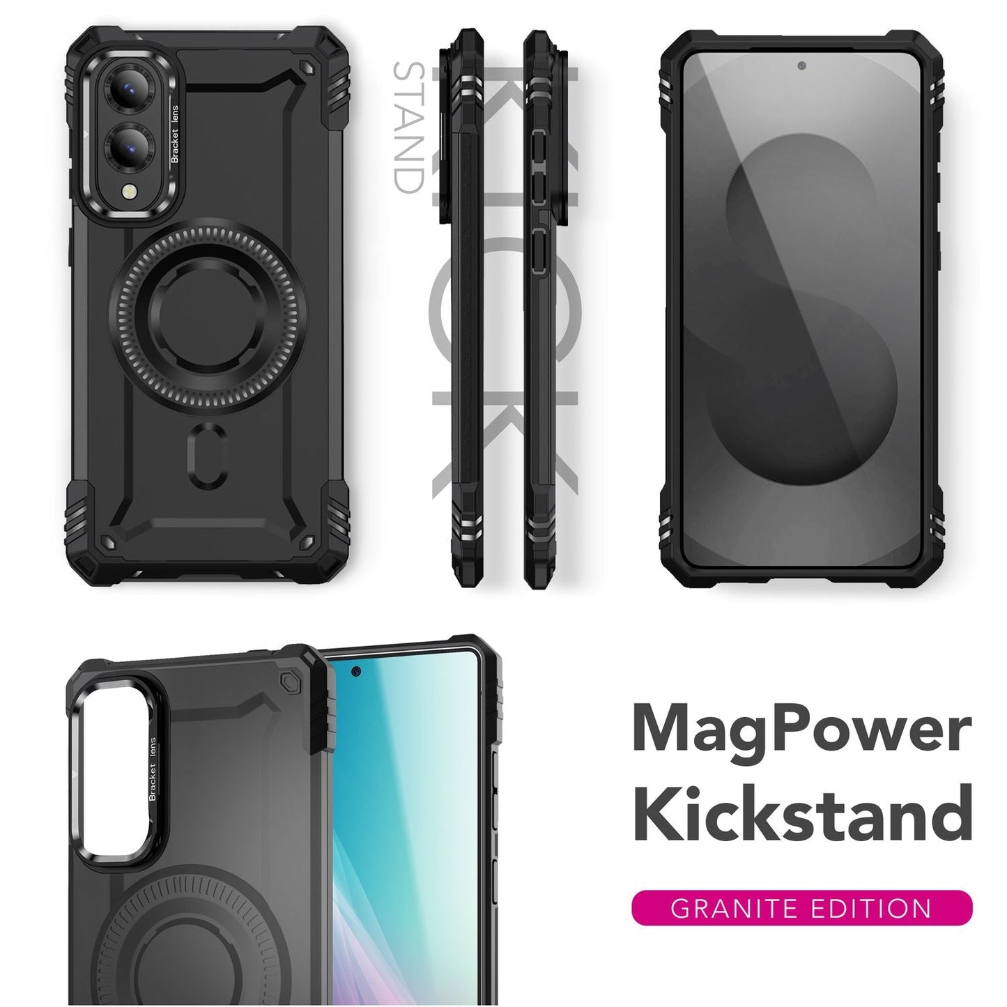 NALIA Granite Hülle für Samsung Galaxy S25 Edge – für MagSafe, Panzerhülle, Extrem Robust, Militär Schutzklasse, Kamera Standfuß, Integrierter Magnet-Ring, Schlagfest