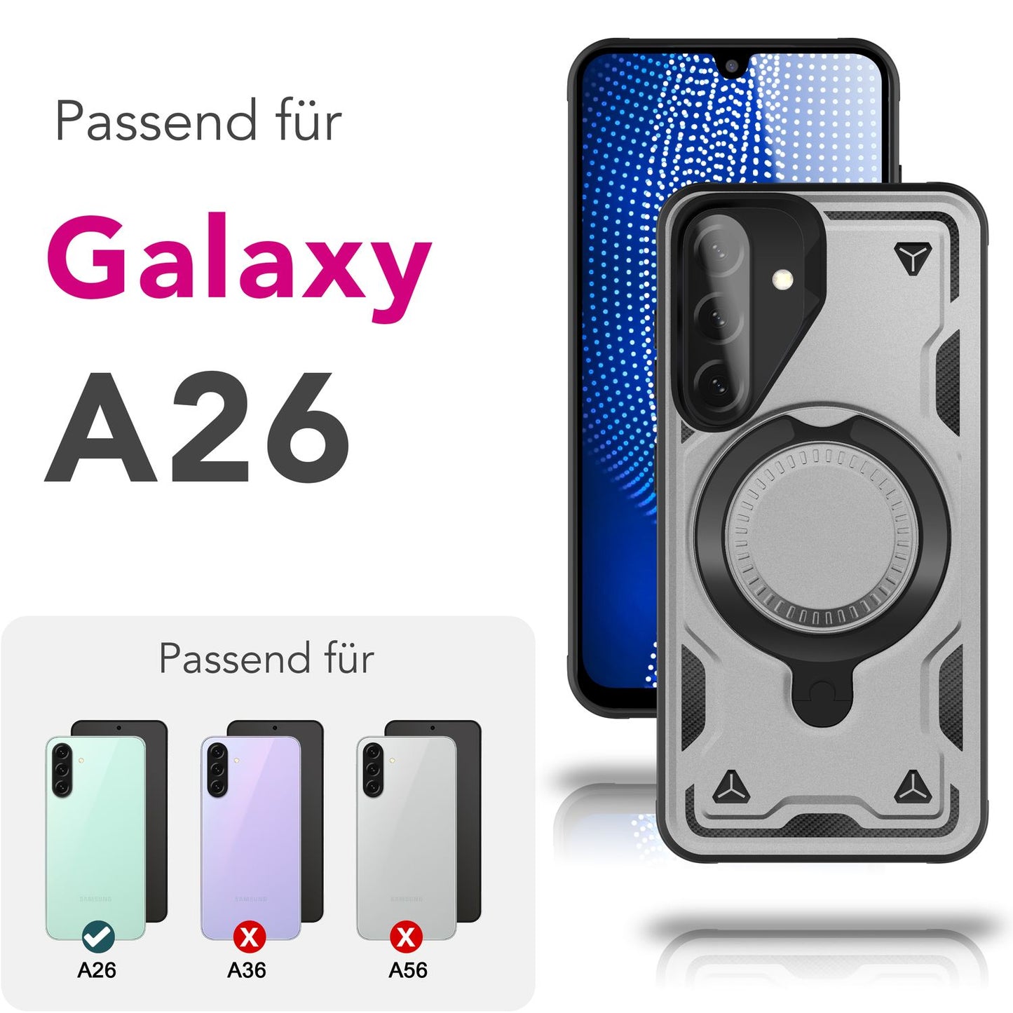 NALIA Stormguard Case for Samsung Galaxy A26 – for MagSafe, Shockproof Armored Protective Case with 360° Rotating Ring, Outdoor Kickstand Case with Drop Protection, Military Cover