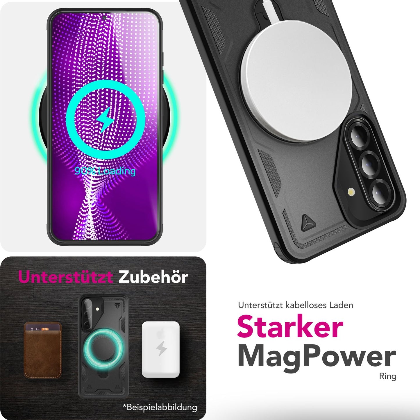 NALIA Stormguard hulstur fyrir Samsung Galaxy A36 – fyrir MagSafe, símahulstur í hernaðarstíl með höggdeyfingu og 360° hringfestingu, sterkt hart hulstur, útihulstur