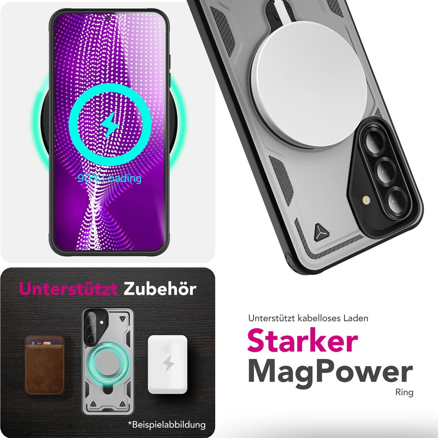 NALIA Stormguard hulstur fyrir Samsung Galaxy A36 – fyrir MagSafe, símahulstur í hernaðarstíl með höggdeyfingu og 360° hringfestingu, sterkt hart hulstur, útihulstur