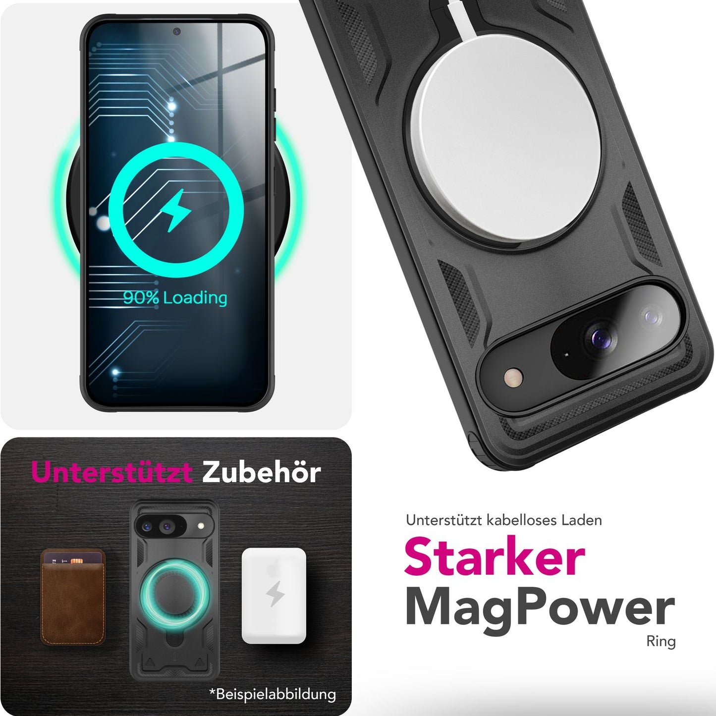 NALIA Stormguard hulstur fyrir Google Pixel 9 – Símahulstur með MagSafe, höggheldur harður hulstur með 360° hringfestingu, höggvörn, brynjað hlífðarhulstur í hernaðarstíl