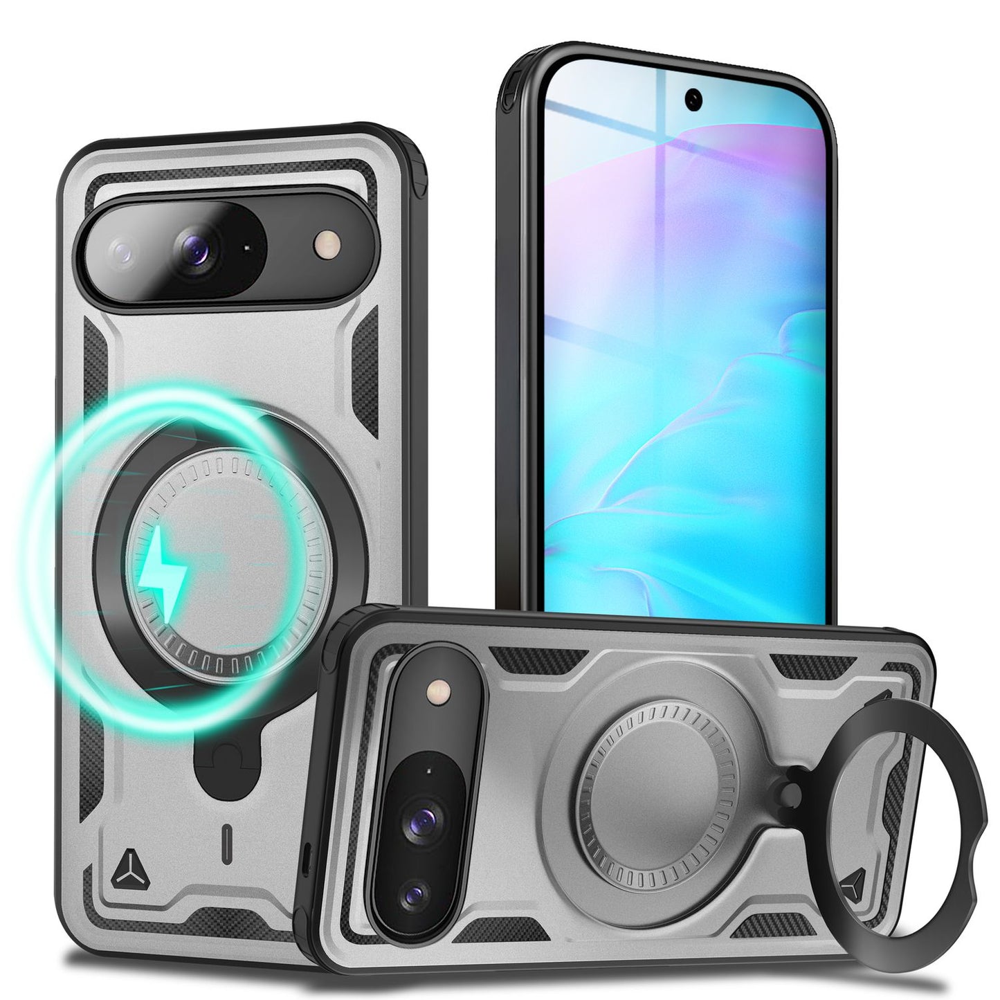 NALIA Stormguard hulstur fyrir Google Pixel 9 – Símahulstur með MagSafe, höggheldur harður hulstur með 360° hringfestingu, höggvörn, brynjað hlífðarhulstur í hernaðarstíl