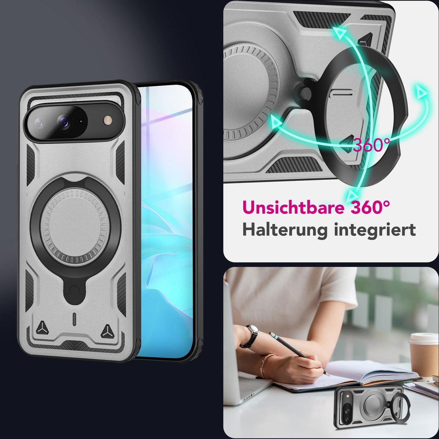 NALIA Stormguard hulstur fyrir Google Pixel 9 – Símahulstur með MagSafe, höggheldur harður hulstur með 360° hringfestingu, höggvörn, brynjað hlífðarhulstur í hernaðarstíl