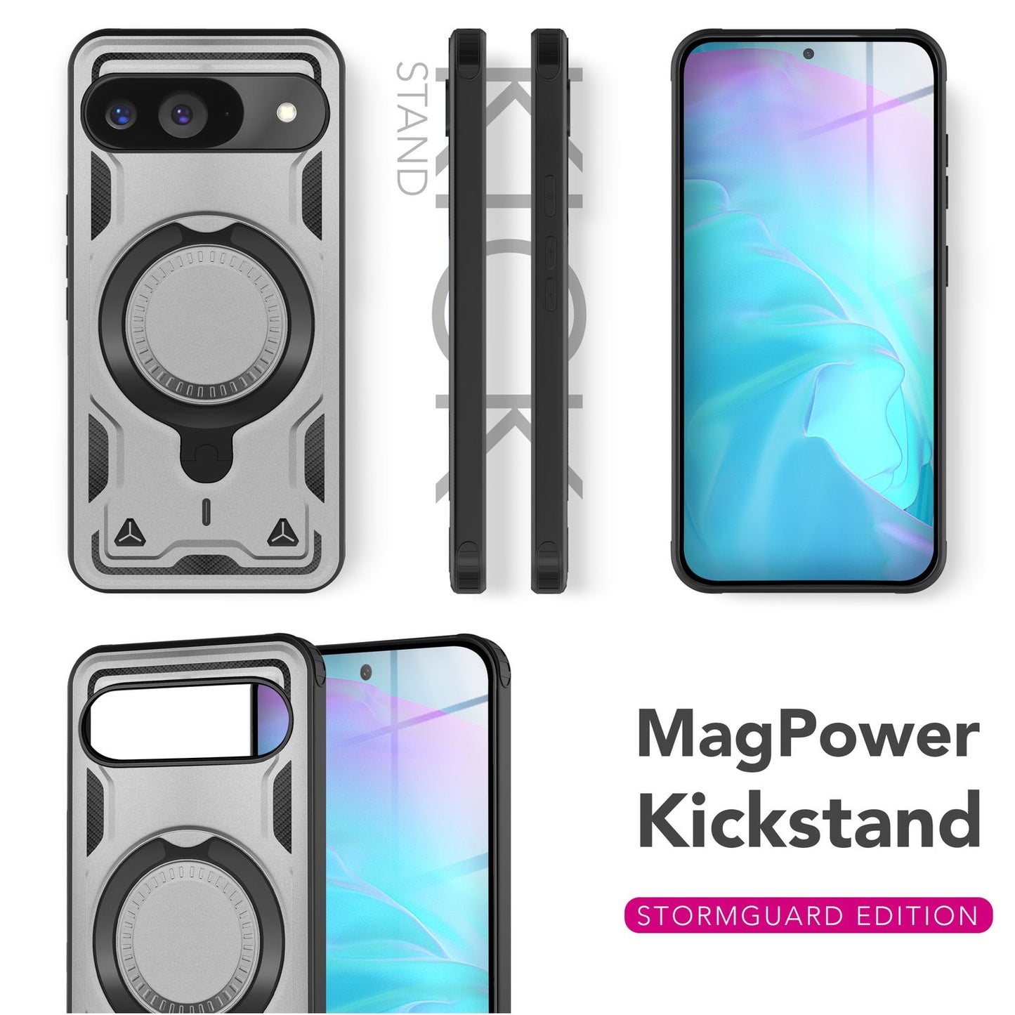 NALIA Stormguard hulstur fyrir Google Pixel 9 – Símahulstur með MagSafe, höggheldur harður hulstur með 360° hringfestingu, höggvörn, brynjað hlífðarhulstur í hernaðarstíl