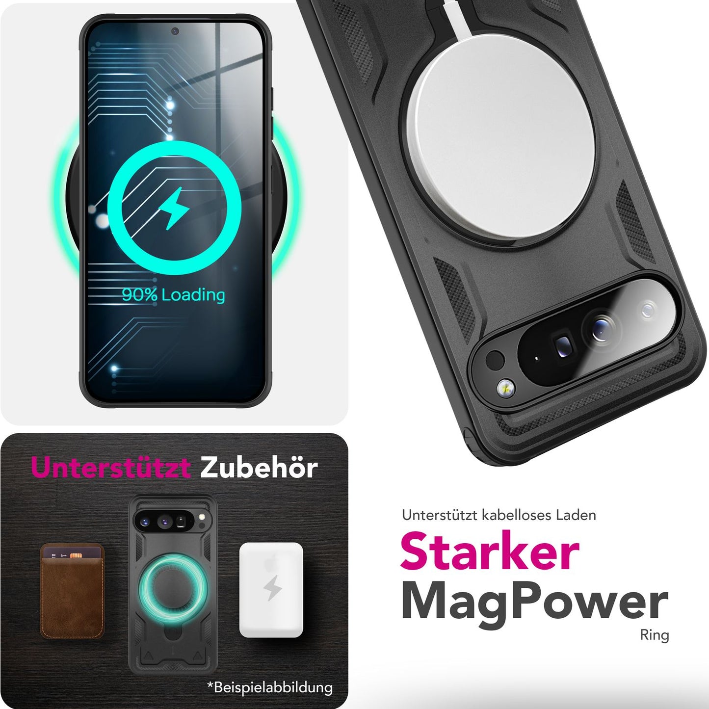 NALIA Stormguard hulstur fyrir Google Pixel 9 Pro XL – Símahulstur með MagSafe, höggheldur verndarhulstur með 360° hringstandi, gripþolnu útihulstri, sterkt hart hulstur