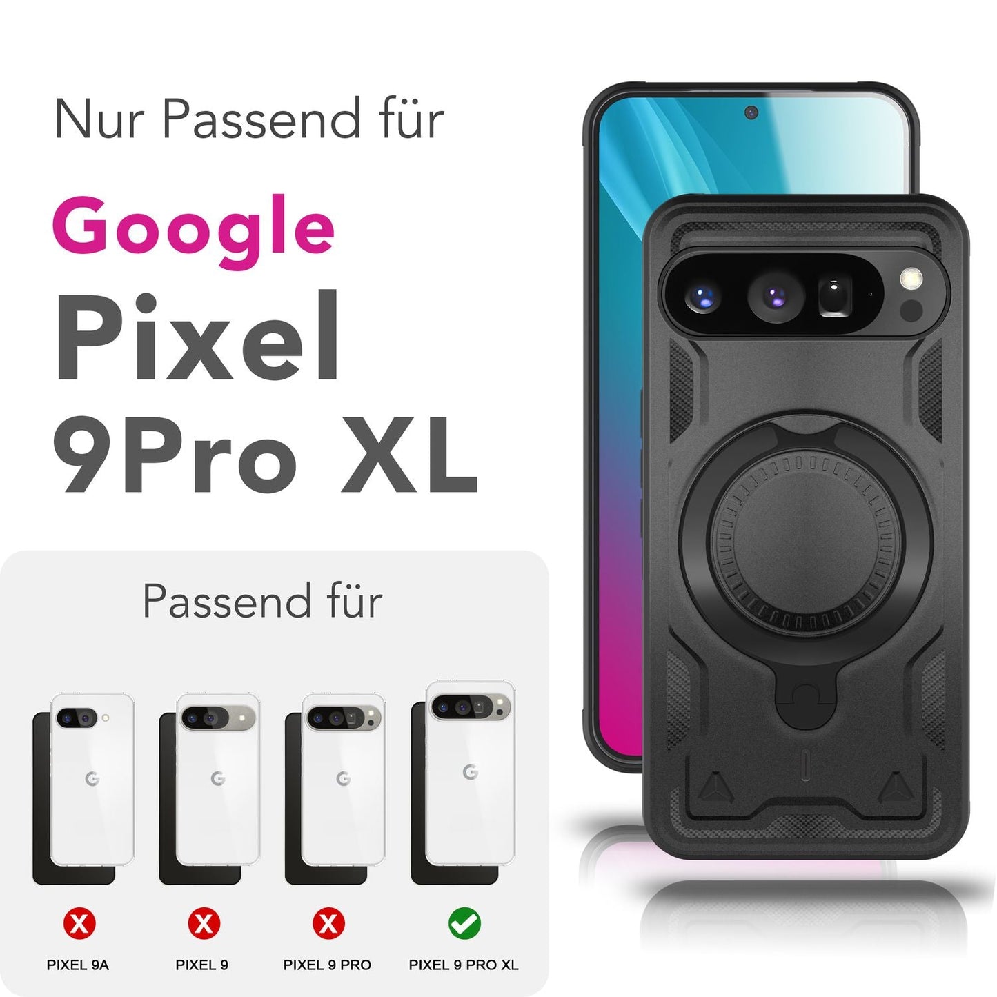 NALIA Stormguard hulstur fyrir Google Pixel 9 Pro XL – Símahulstur með MagSafe, höggheldur verndarhulstur með 360° hringstandi, gripþolnu útihulstri, sterkt hart hulstur