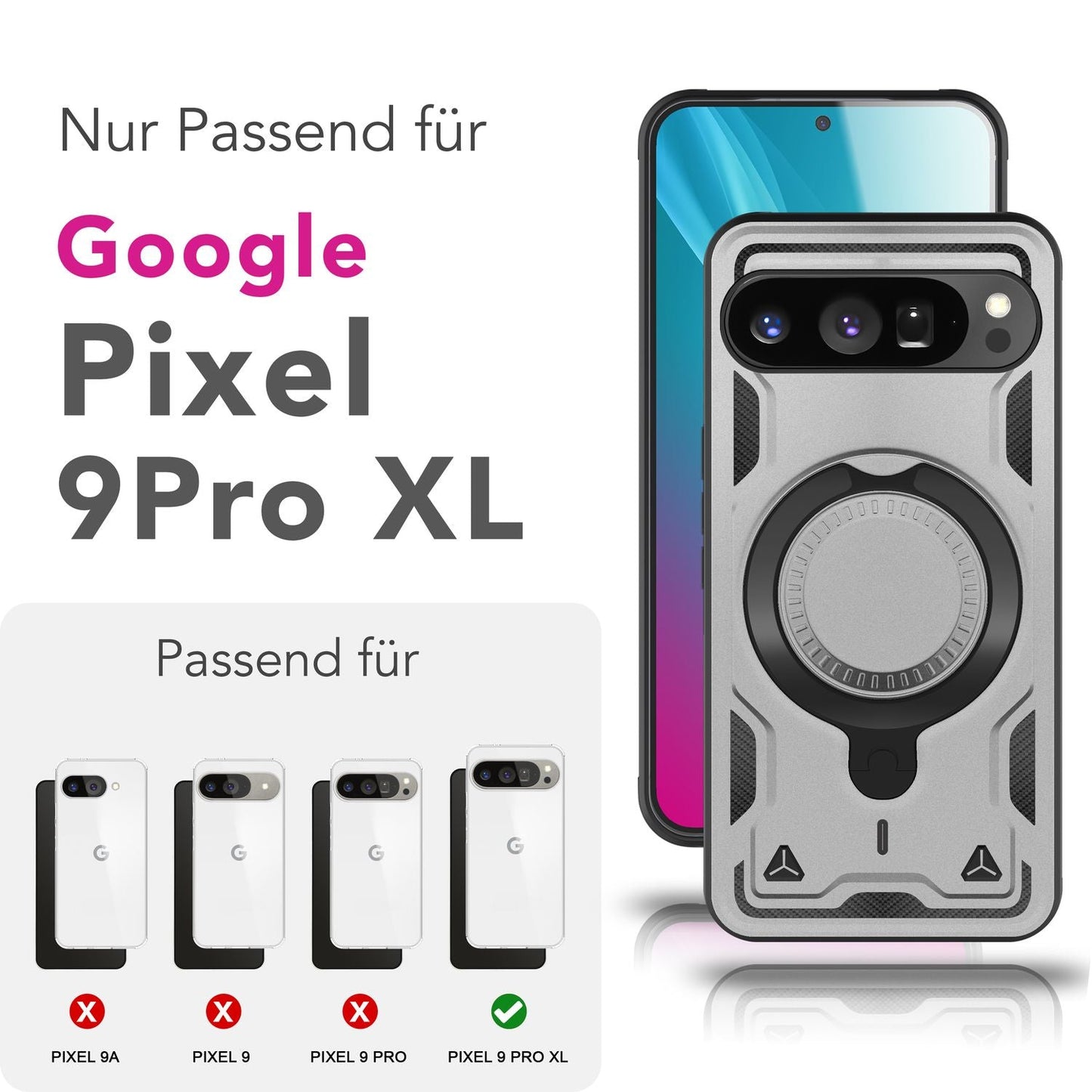 NALIA Stormguard hulstur fyrir Google Pixel 9 Pro XL – Símahulstur með MagSafe, höggheldur verndarhulstur með 360° hringstandi, gripþolnu útihulstri, sterkt hart hulstur