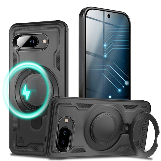 NALIA Stormguard Case for Google Pixel 9a – Phone Case with MagSafe, Armored Protection with 360° Ring for Stand &amp; Finger Holder, Shockproof Cover for Outdoor Use, Military Case