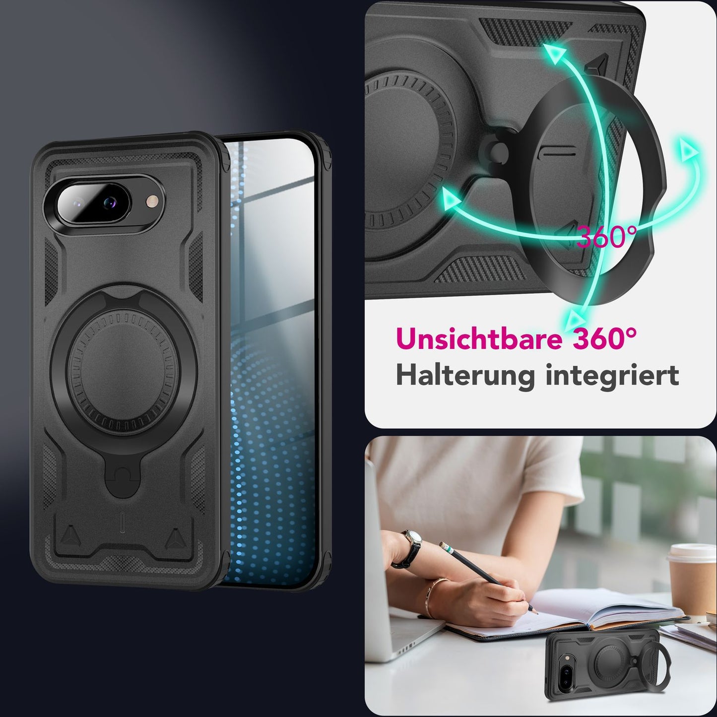 NALIA Stormguard Case for Google Pixel 9a – Phone Case with MagSafe, Armored Protection with 360° Ring for Stand &amp; Finger Holder, Shockproof Cover for Outdoor Use, Military Case