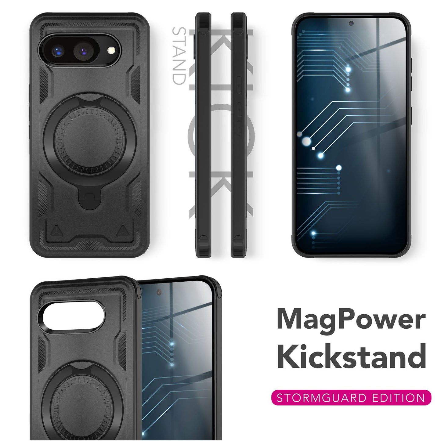 NALIA Stormguard Case for Google Pixel 9a – Phone Case with MagSafe, Armored Protection with 360° Ring for Stand &amp; Finger Holder, Shockproof Cover for Outdoor Use, Military Case