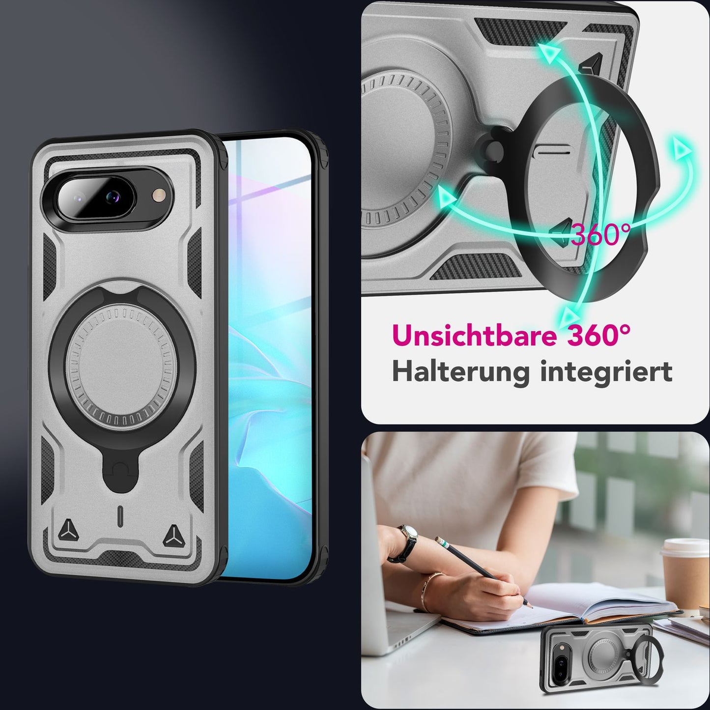 NALIA Stormguard Case for Google Pixel 9a – Phone Case with MagSafe, Armored Protection with 360° Ring for Stand &amp; Finger Holder, Shockproof Cover for Outdoor Use, Military Case