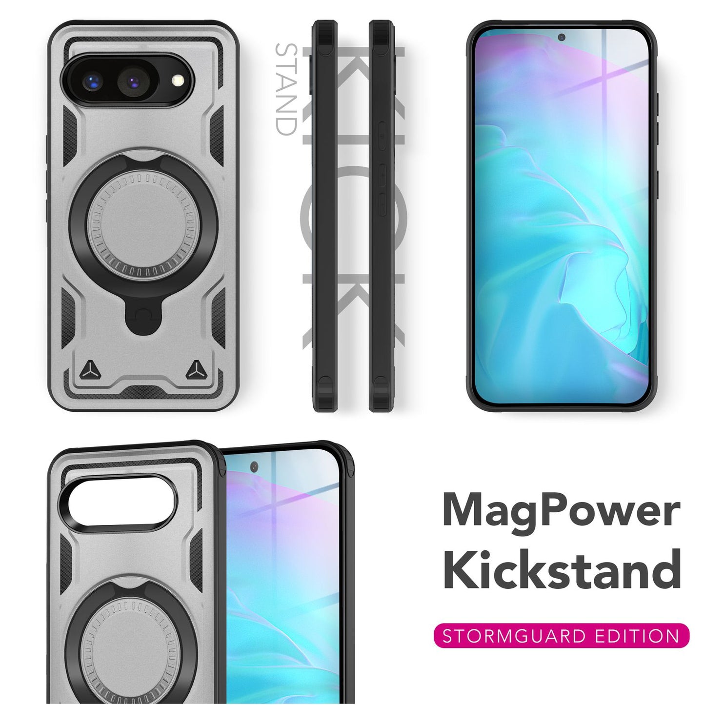 NALIA Stormguard Case for Google Pixel 9a – Phone Case with MagSafe, Armored Protection with 360° Ring for Stand &amp; Finger Holder, Shockproof Cover for Outdoor Use, Military Case