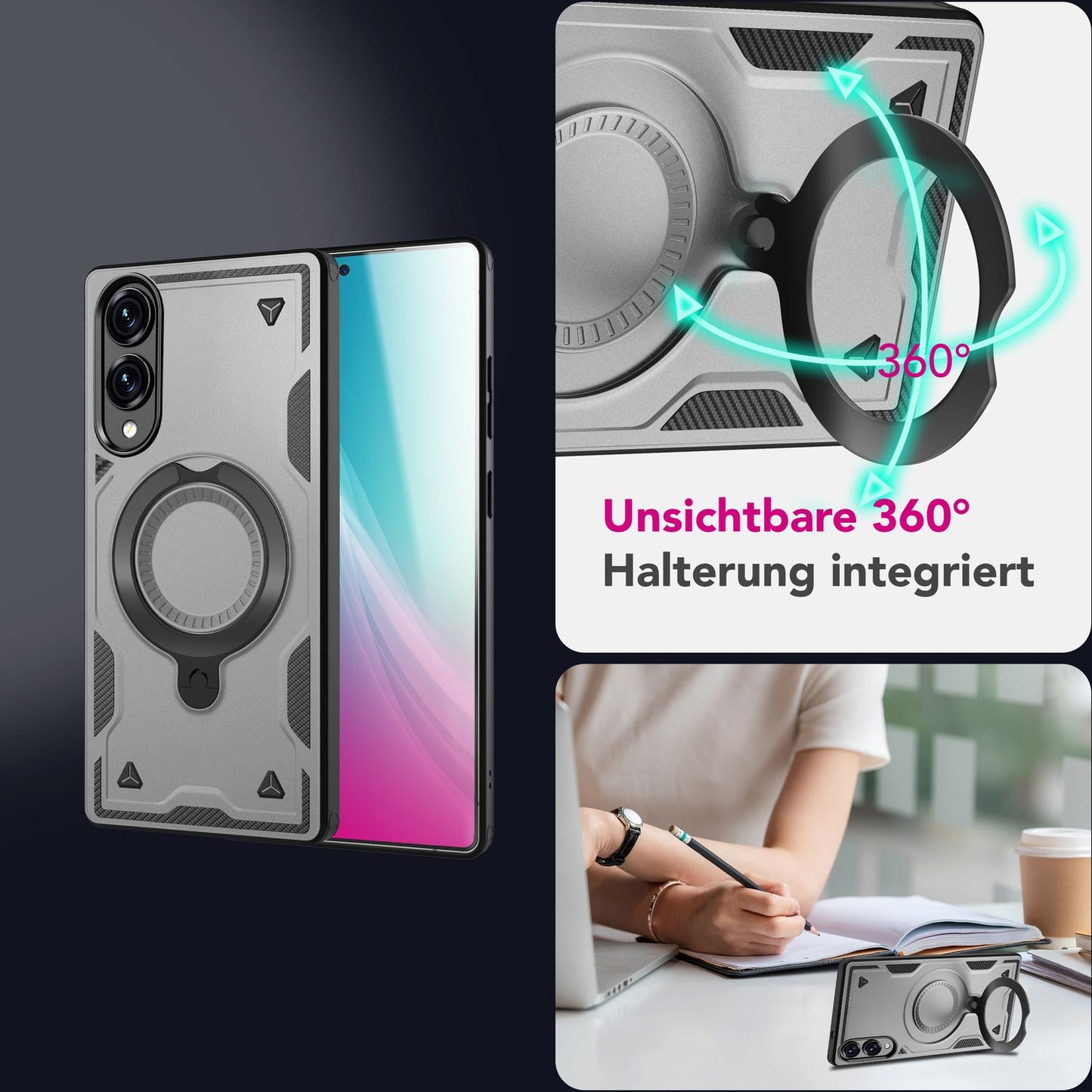 NALIA Stormguard hulstur fyrir Samsung Galaxy S25 Edge – fyrir MagSafe, Sterkt hulstur með 360° hring, Höggþolið og stöðugt, Styrkt fallvörn, Hernaðargæða