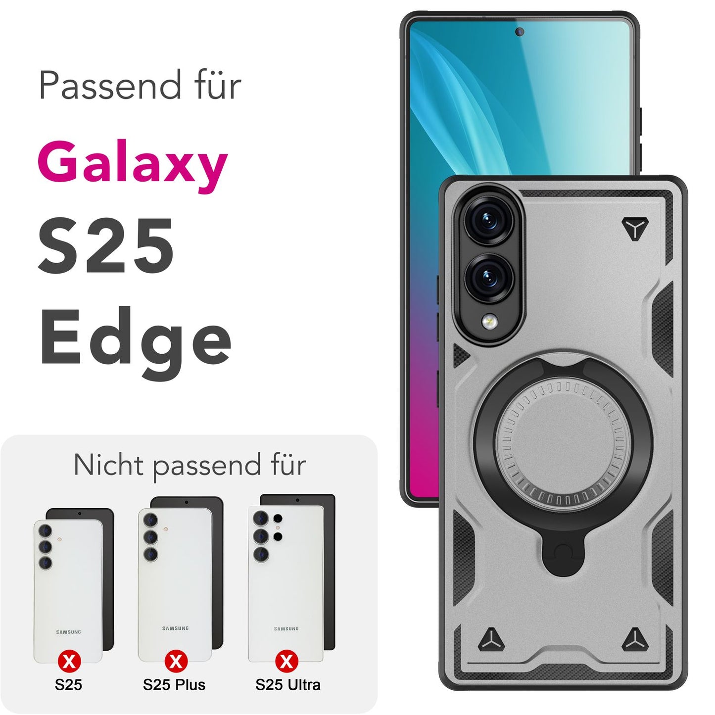 NALIA Stormguard hulstur fyrir Samsung Galaxy S25 Edge – fyrir MagSafe, Sterkt hulstur með 360° hring, Höggþolið og stöðugt, Styrkt fallvörn, Hernaðargæða
