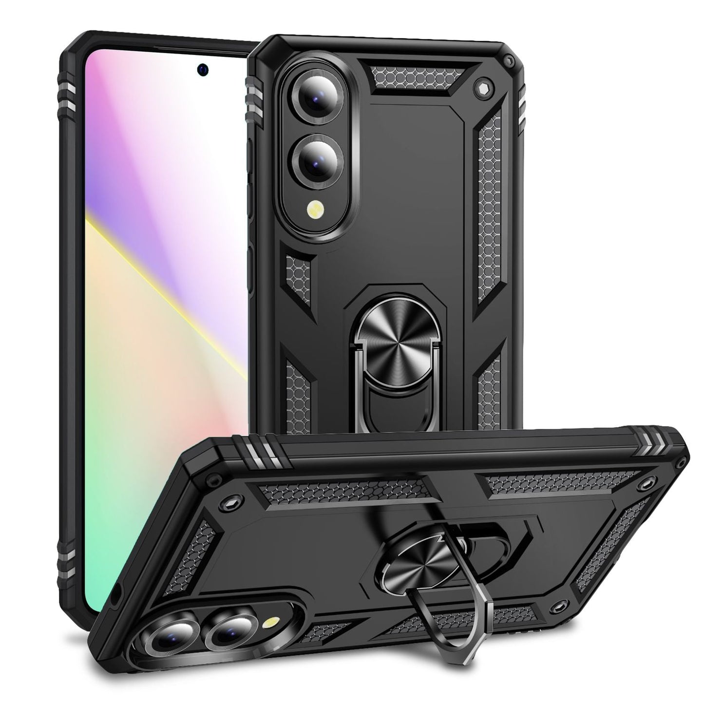 NALIA RingDefend hulstur fyrir Samsung Galaxy S25 Edge – Svart hernaðarstíls hulstur, höggheld fallvörn, 360° fingurhaldari og standur, einstaklega sterkt og endingargott