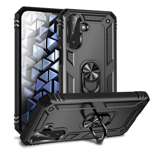 NALIA RingDefend Case for Samsung Galaxy A26 – Robust Armored Case with 360° Rotating Metal Ring, Kickstand &amp; Finger Holder, Shockproof Outdoor Protective Case, Non-Slip - Black
